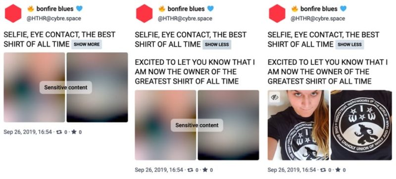 Examples of Mastodon content warnings